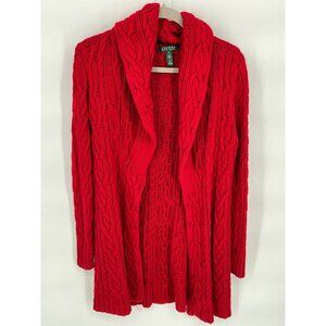 Lauren Ralph Lauren Red Cable Knit Cardigan Sweater Med Silk & Cashmere Blend